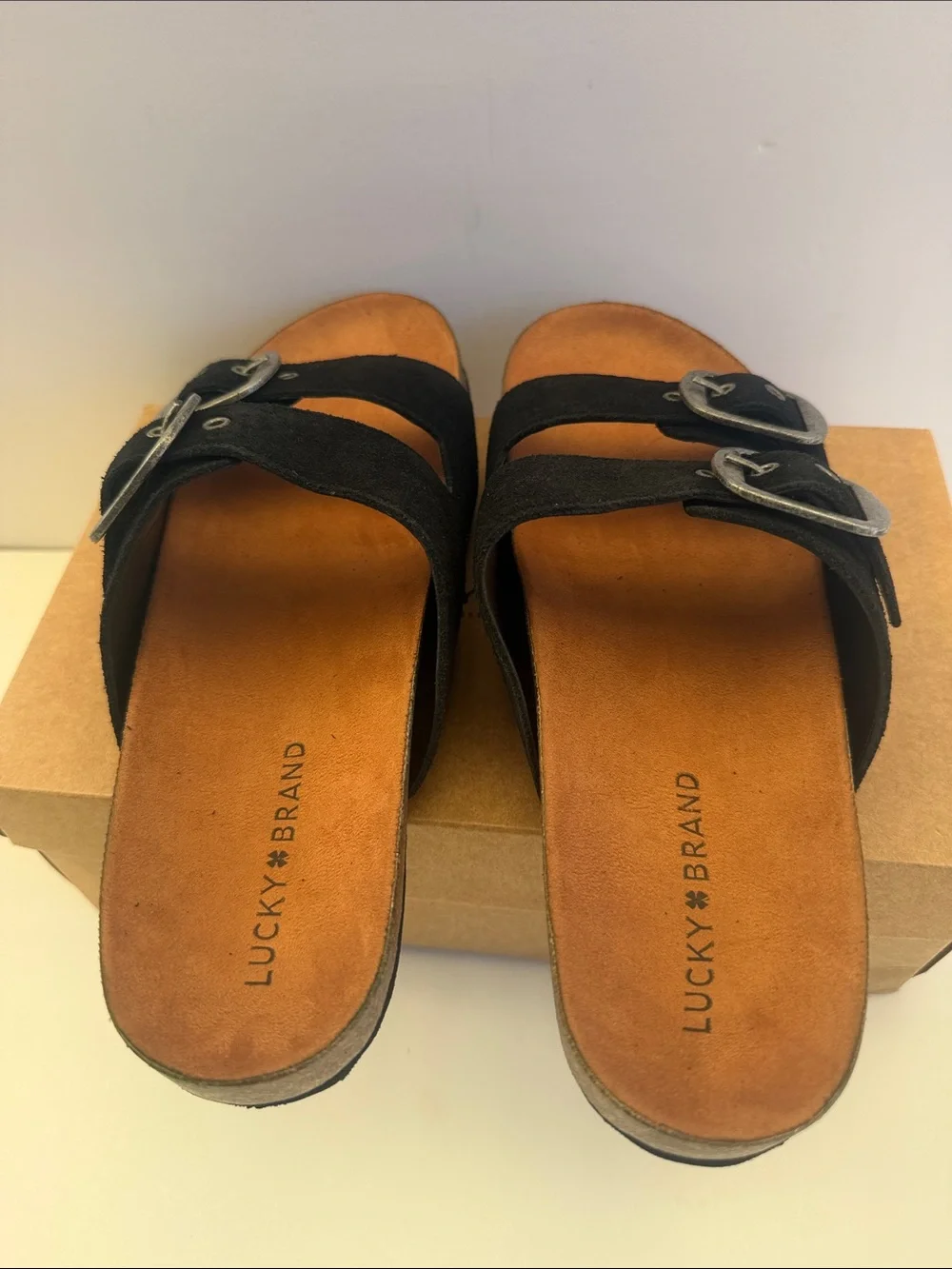 Lucky Brand Women’s Black Double-Strap Buckle Sandals Size 11